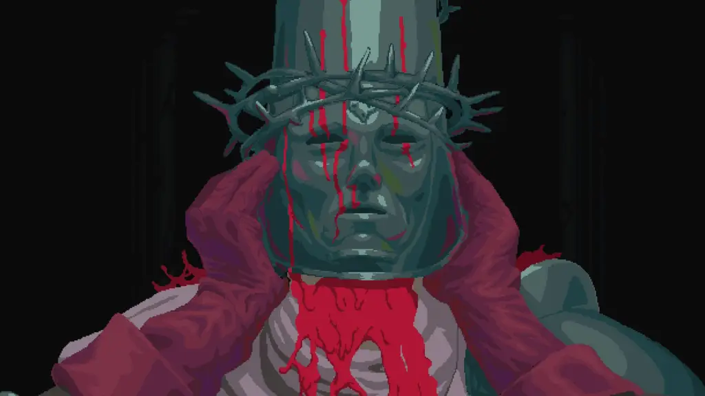 Blasphemous Penitent One putting on helmet