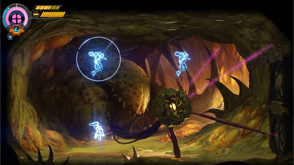 Metroid Ravenous Samus fighting boss enemy