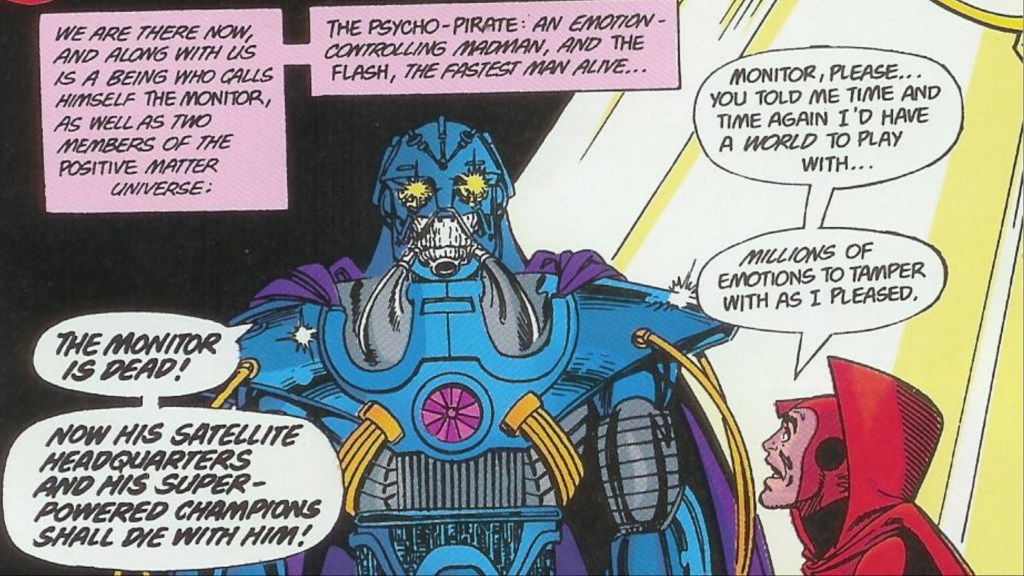The Psycho-Pirate and the Anti-Monitor discussing Crisis