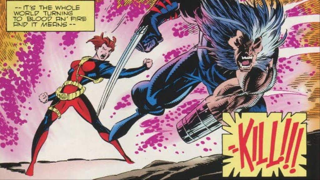 Weapon X and Jean Grey jumping into battle