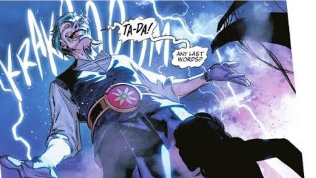 The Joker using the Atom's belt to grow