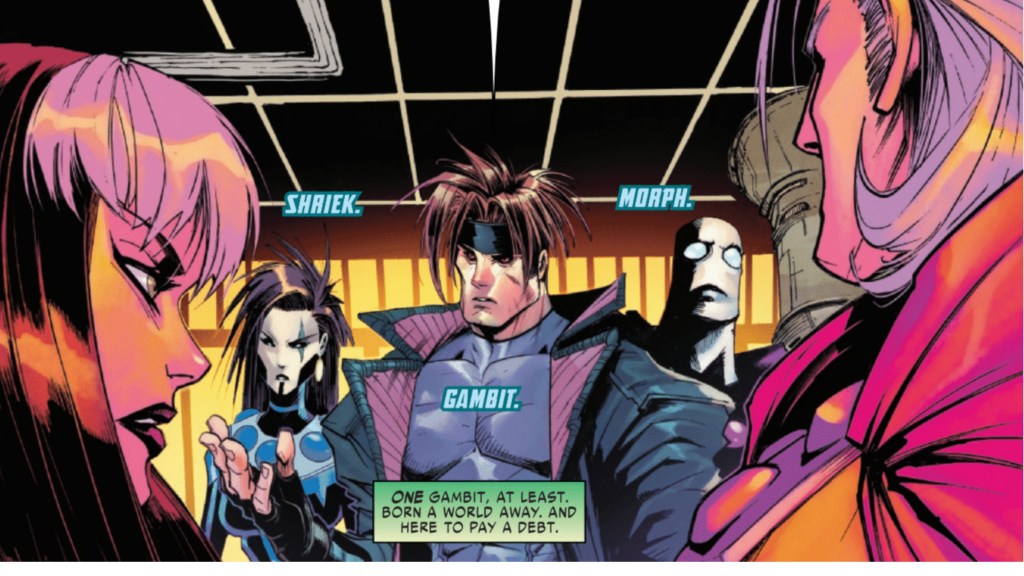 Gambit speaking with the AoA Rogue, Magneto, Shriek, and Morph