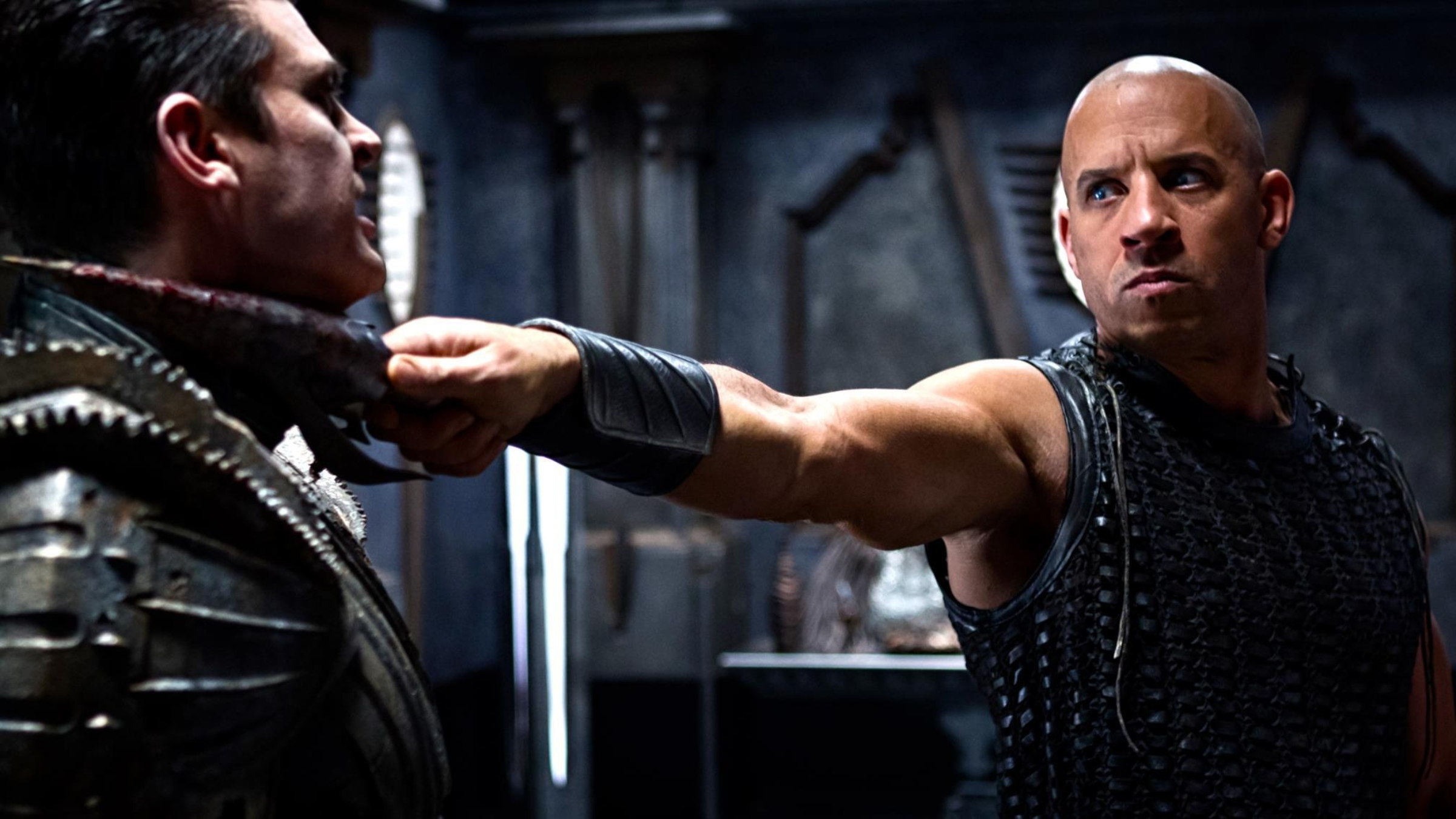 Vin Diesel and Karl Urban in Riddick