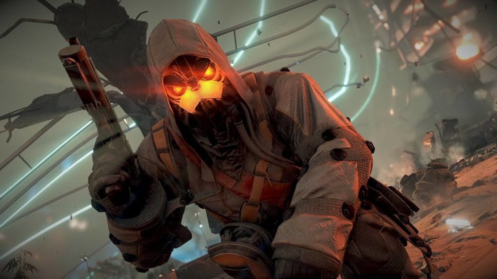 A Helghast soldier in Killzone 3 for PlayStation 3.