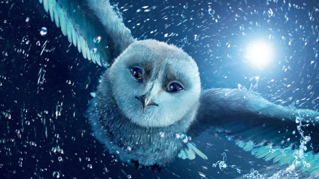 Soren flying through a storm in Legend of the Guardians: The Owl of Ga'Hoole