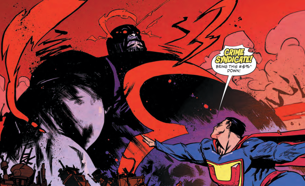 Ultraman about to attack a massive Darkseid