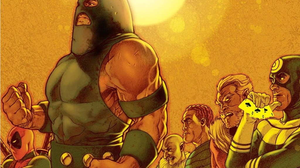 Deadpool, Juggernaut, Vulture, Sandman, Sabretooth, and Bullseye walking together