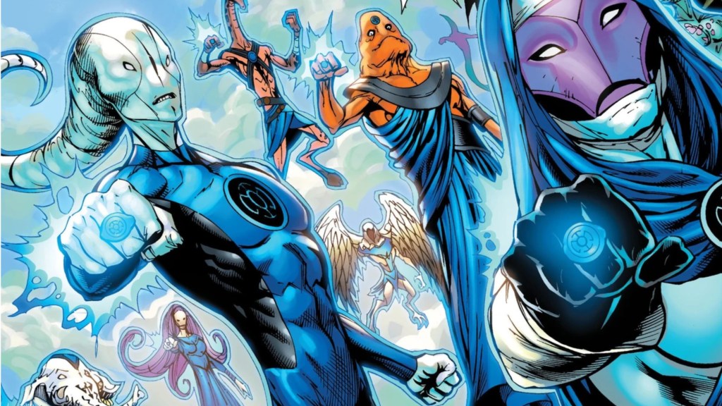 Saint Walker and the Blue Lanterns Corps activating the rings