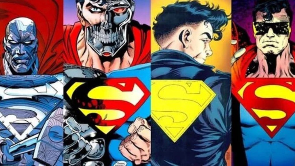 Steel, the Cyborg Superman, Superboy, and the Eradicator images next to each other