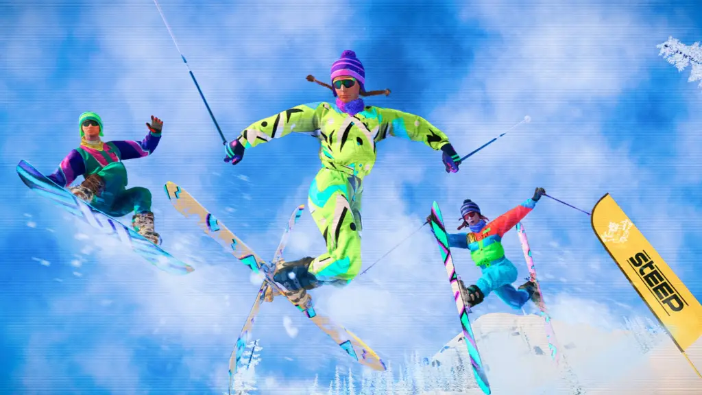 Steep multiple players skiing down mountain
