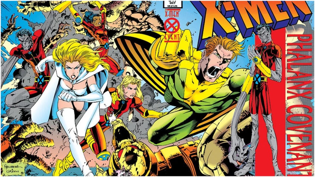 Banshee and Emma Frost leading Generation X in battle against the Phalanx