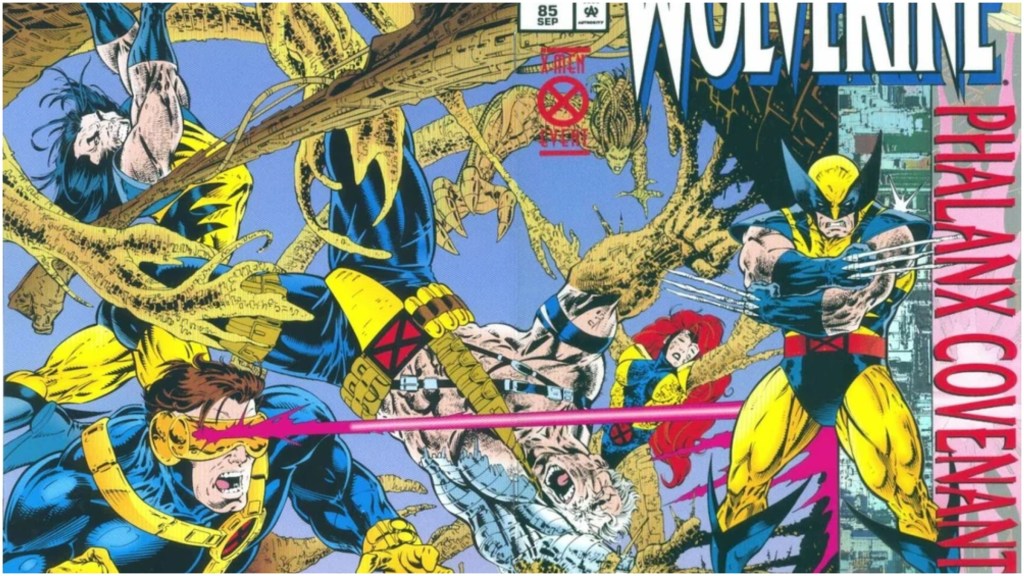 Wolverine and Cyclops battling to save Jean Grey and Cable from the Phalanx