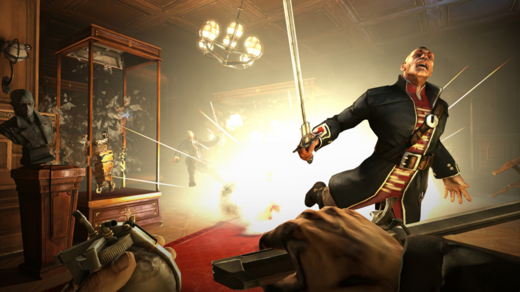 Corvo fighting enemies in Dishonored