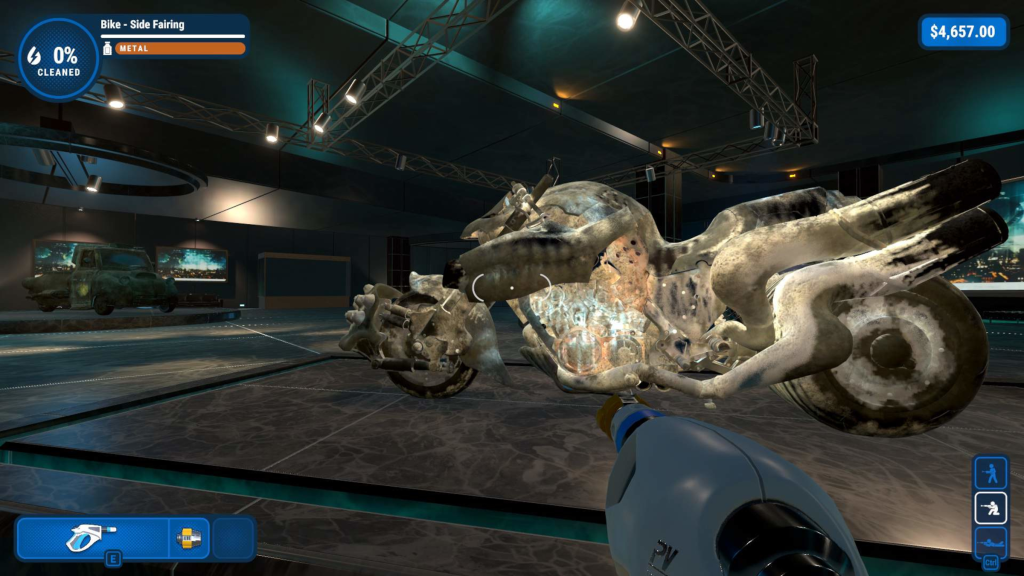Power washing Cloud's bike in PowerWash Simulator.
