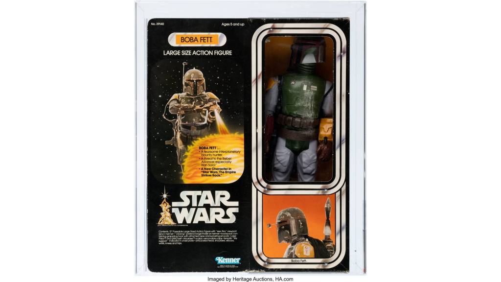 Star Wars 12" Series Boba Fett action figure in its original packaging. Via Heritage Auctions.
