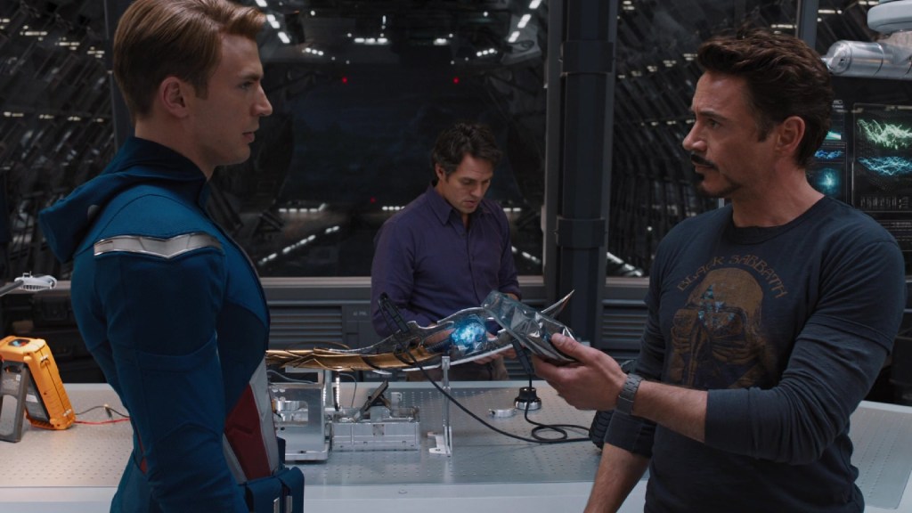 Steve Rogers and Tony Stark arguing in The Avengers (2012)